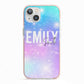 Personalised Unicorn Marble Name iPhone 13 TPU Impact Case with Pink Edges