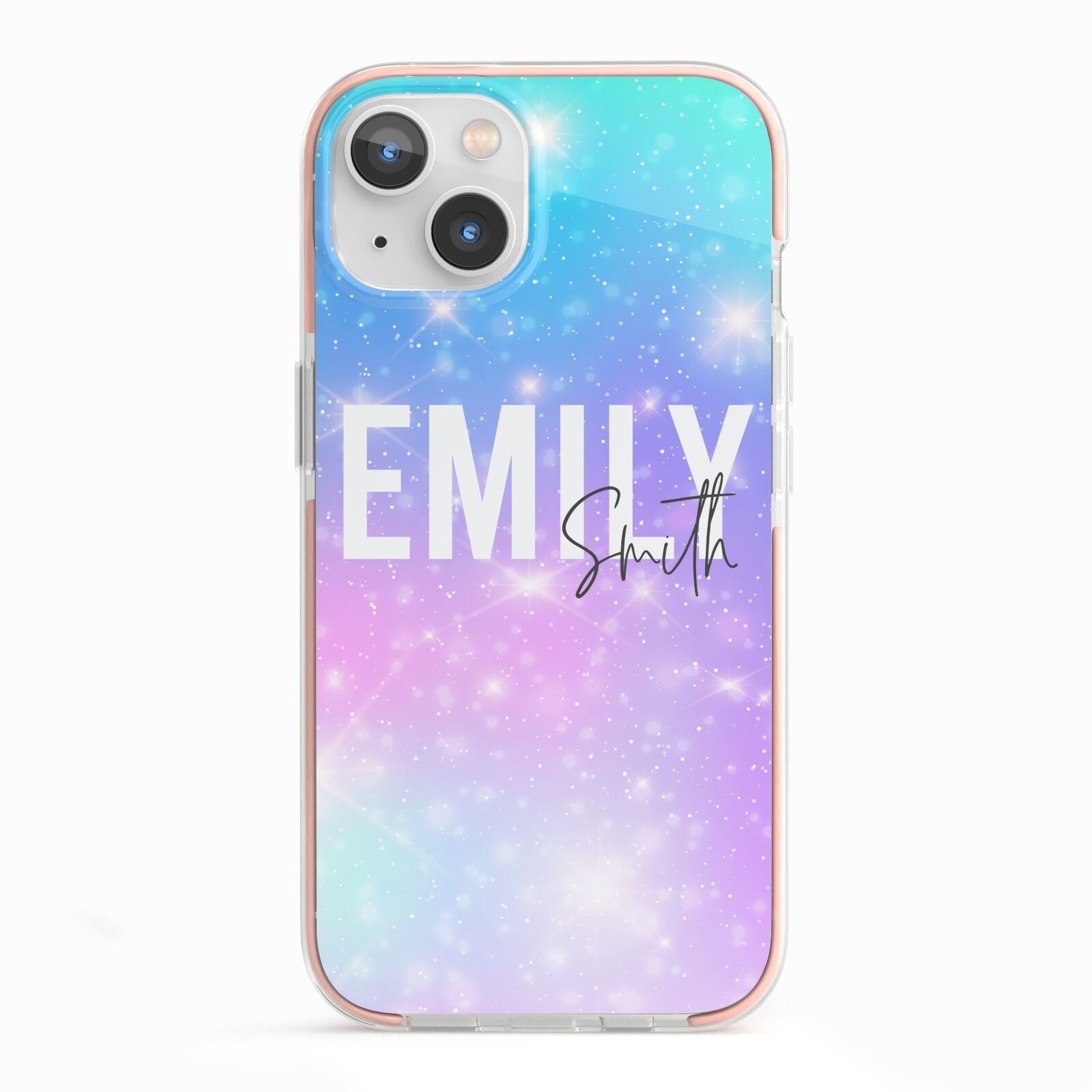 Personalised Unicorn Marble Name iPhone 13 TPU Impact Case with Pink Edges