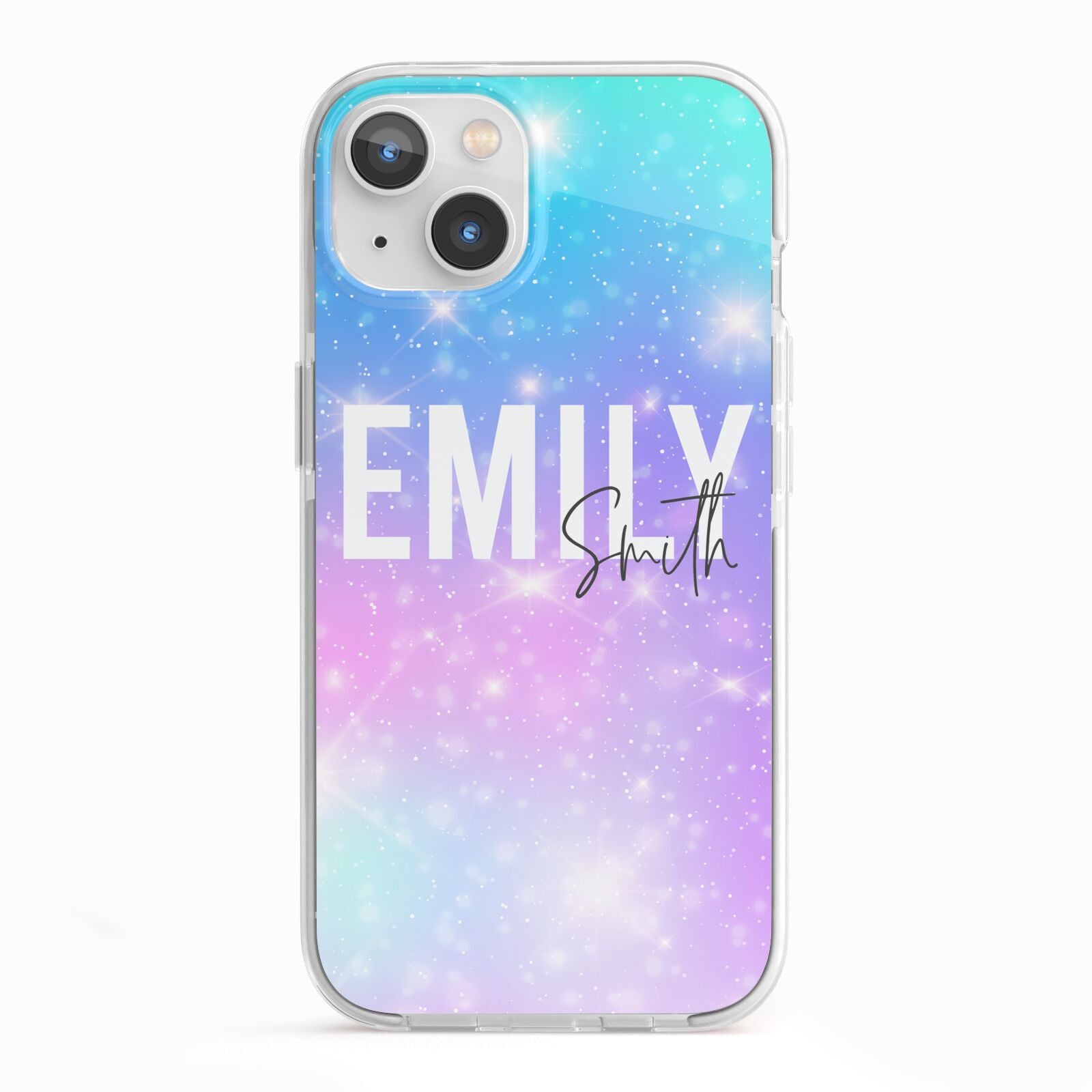 Personalised Unicorn Marble Name iPhone 13 TPU Impact Case with White Edges
