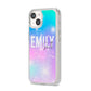 Personalised Unicorn Marble Name iPhone 14 Clear Tough Case Starlight Angled Image