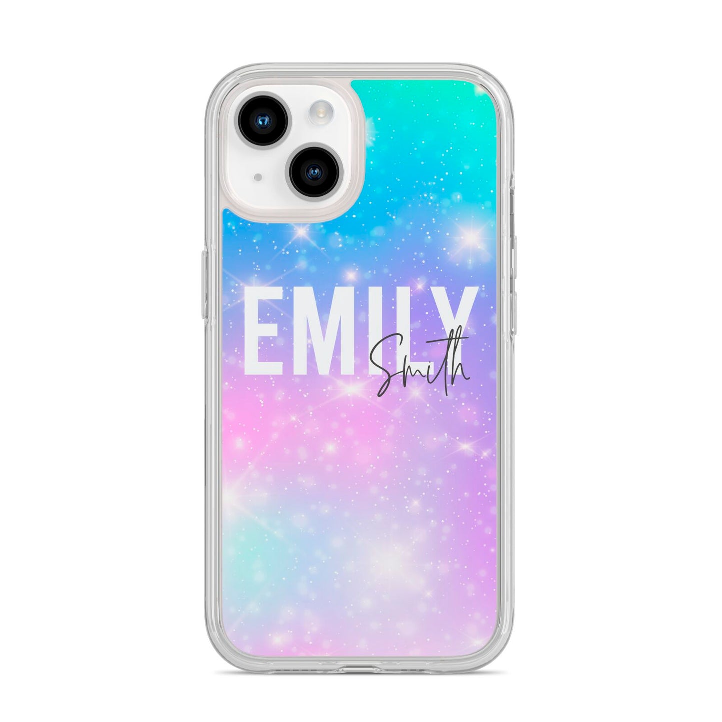 Personalised Unicorn Marble Name iPhone 14 Clear Tough Case Starlight