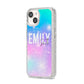 Personalised Unicorn Marble Name iPhone 14 Glitter Tough Case Starlight Angled Image