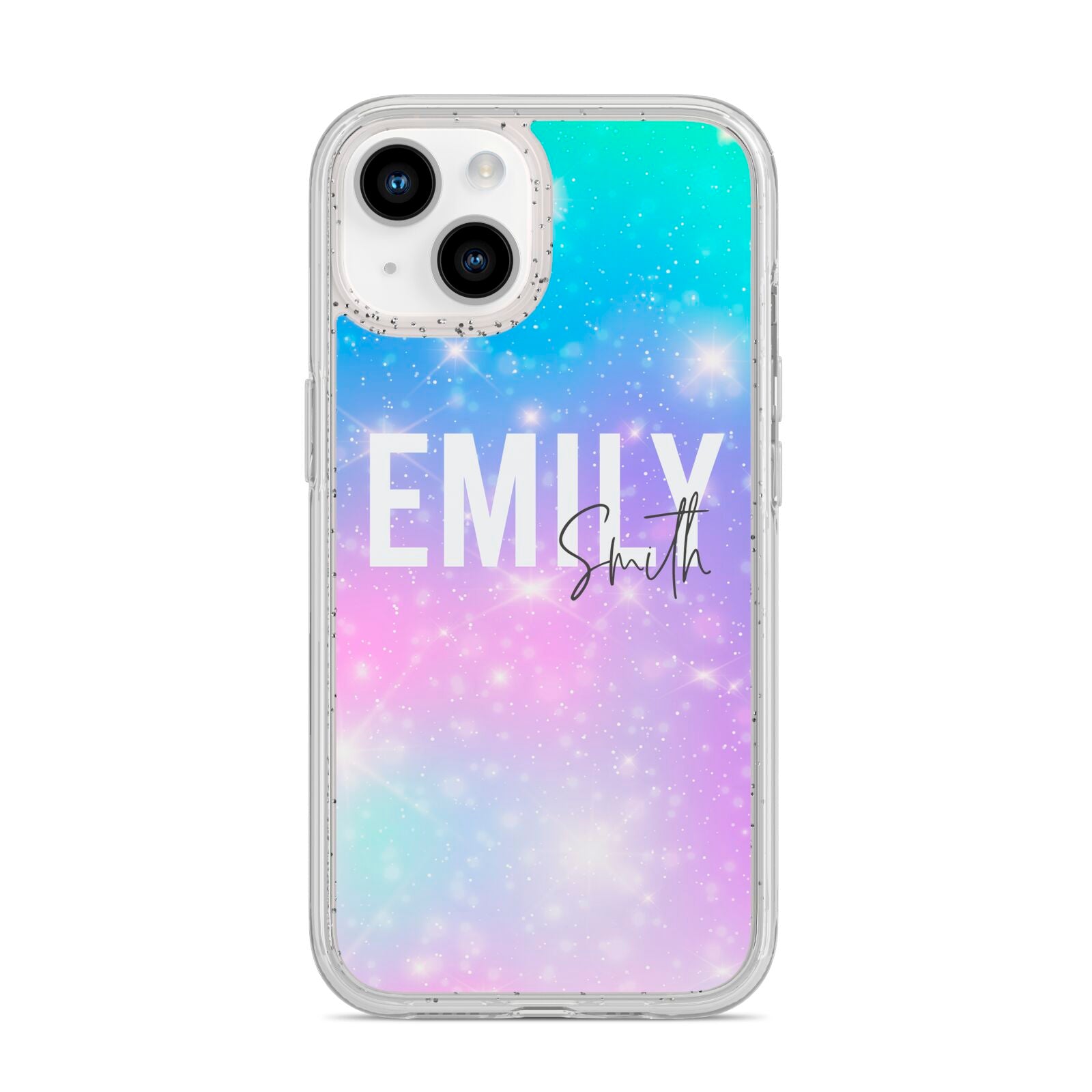 Personalised Unicorn Marble Name iPhone 14 Glitter Tough Case Starlight