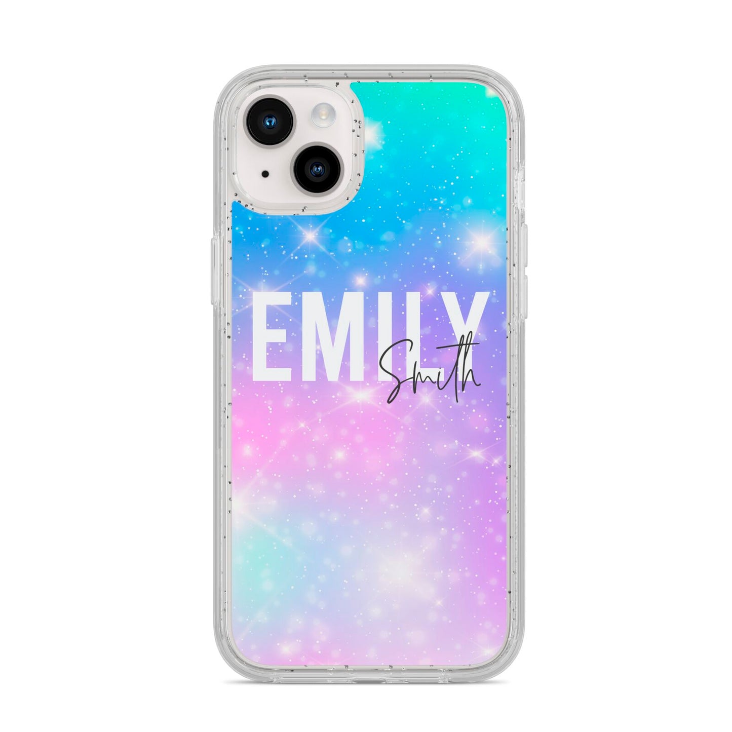 Personalised Unicorn Marble Name iPhone 14 Plus Glitter Tough Case Starlight