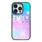 Personalised Unicorn Marble Name iPhone 14 Pro Black Impact Case on Silver phone