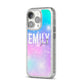 Personalised Unicorn Marble Name iPhone 14 Pro Glitter Tough Case Silver Angled Image