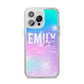 Personalised Unicorn Marble Name iPhone 14 Pro Max Clear Tough Case Silver