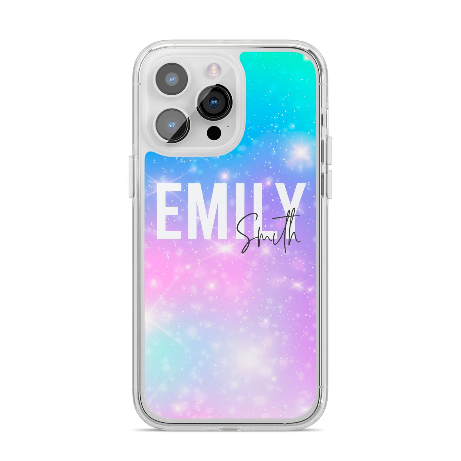 Personalised Unicorn Marble Name iPhone 14 Pro Max Clear Tough Case Silver