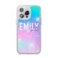 Personalised Unicorn Marble Name iPhone 14 Pro Max Glitter Tough Case Silver