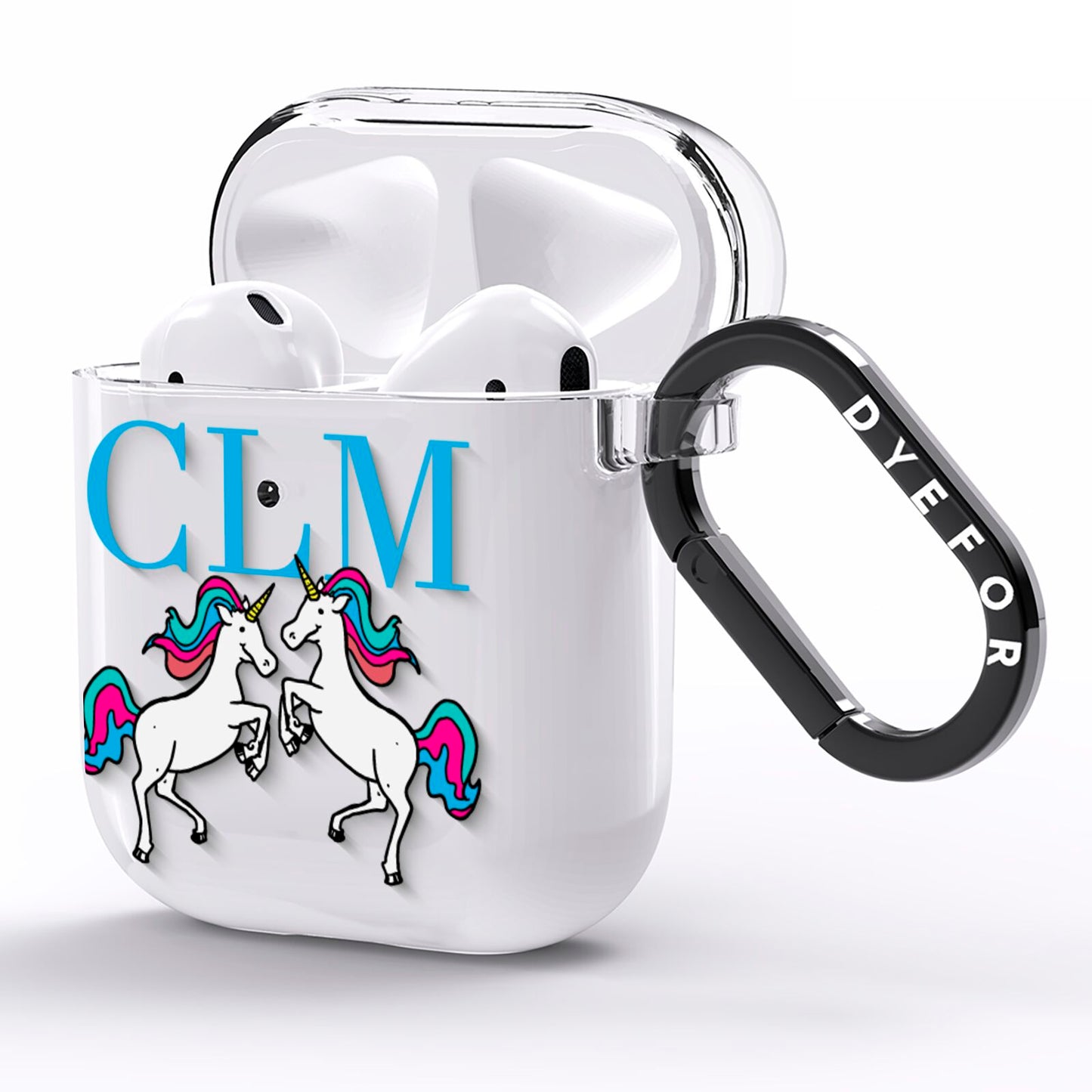 Personalised Unicorn Monogrammed AirPods Clear Case Side Image