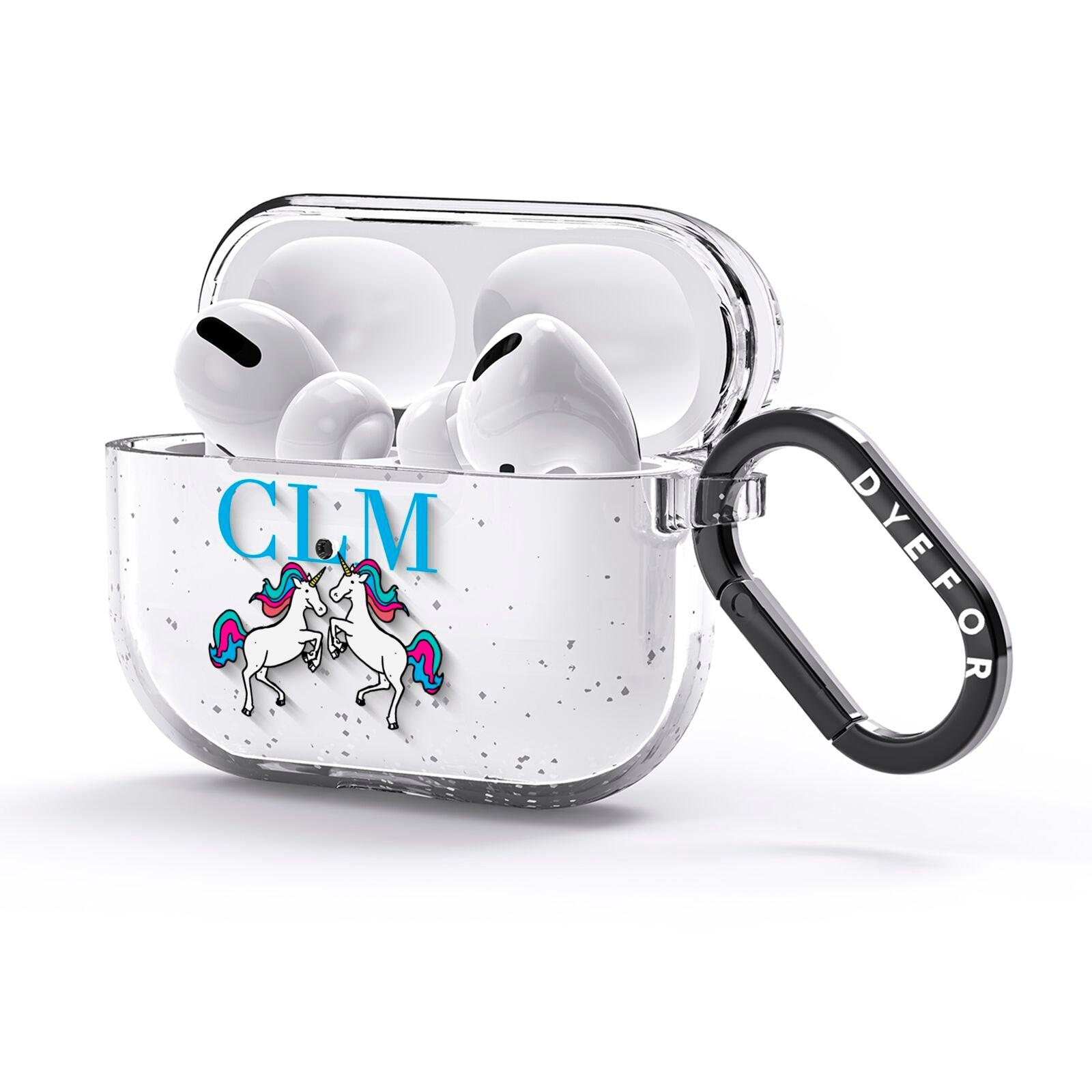Personalised Unicorn Monogrammed AirPods Glitter Case 3rd Gen Side Image
