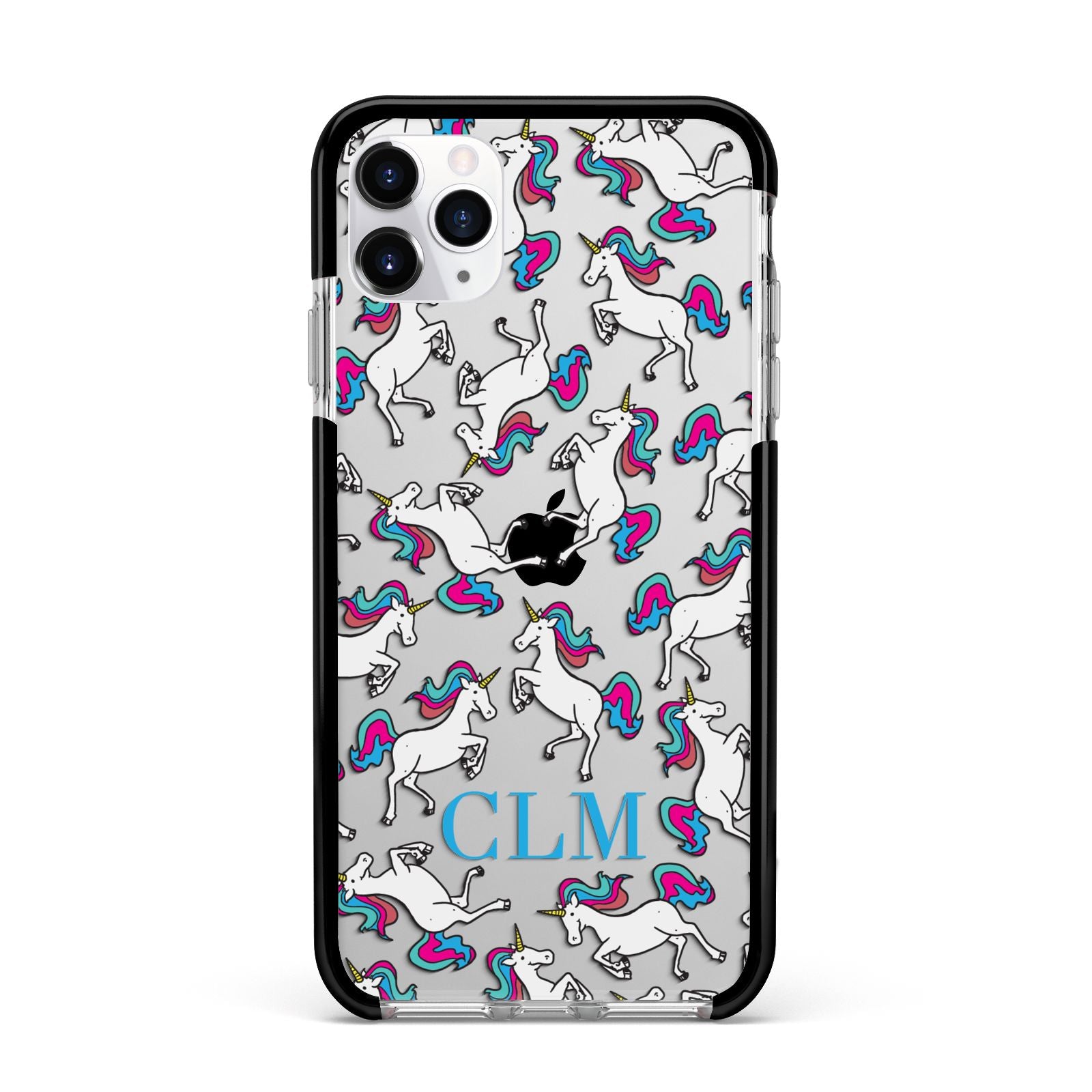 Personalised Unicorn Monogrammed Apple iPhone 11 Pro Max in Silver with Black Impact Case