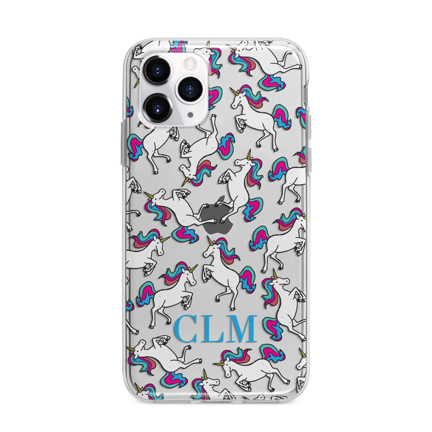 Personalised Unicorn Monogrammed Apple iPhone 11 Pro Max in Silver with Bumper Case