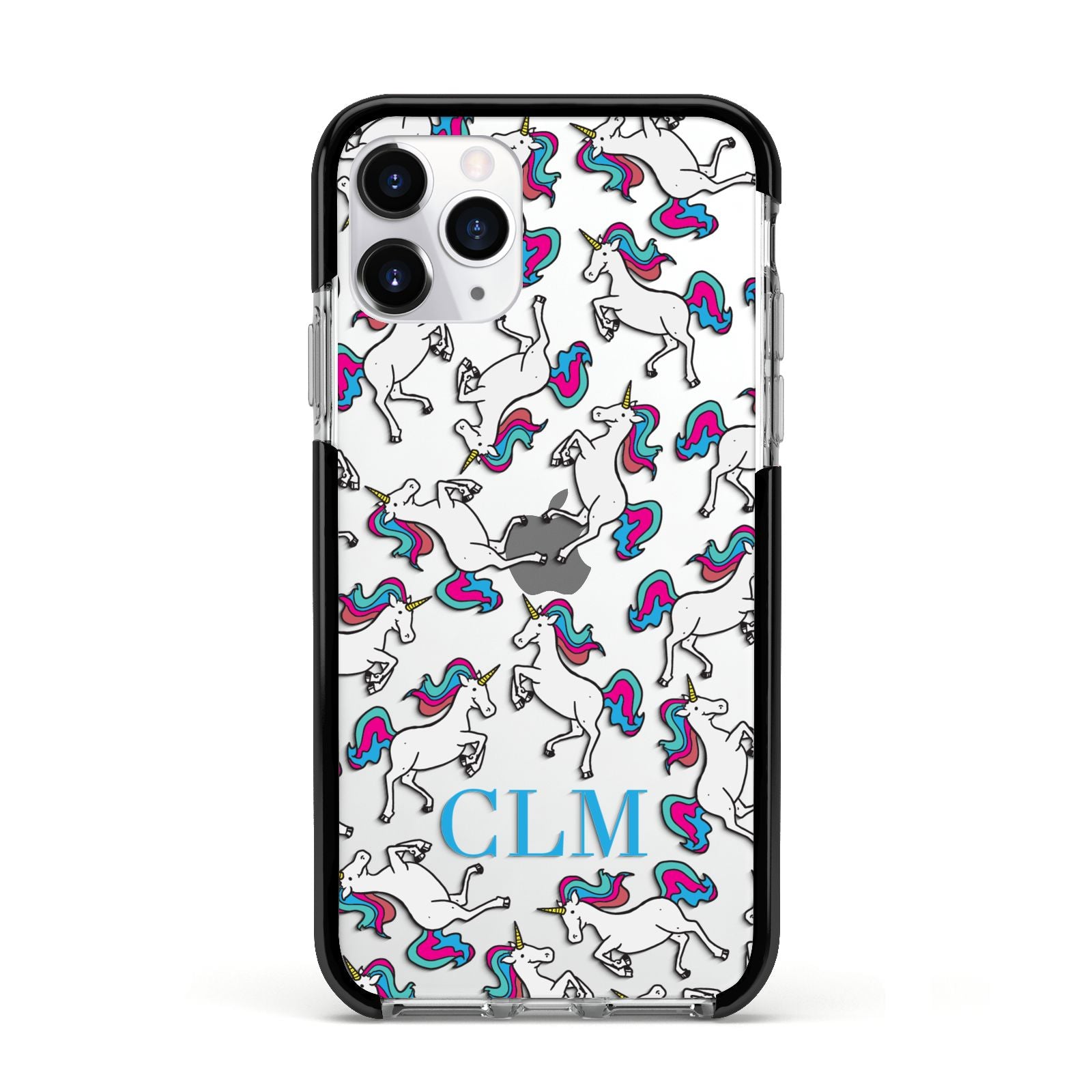 Personalised Unicorn Monogrammed Apple iPhone 11 Pro in Silver with Black Impact Case