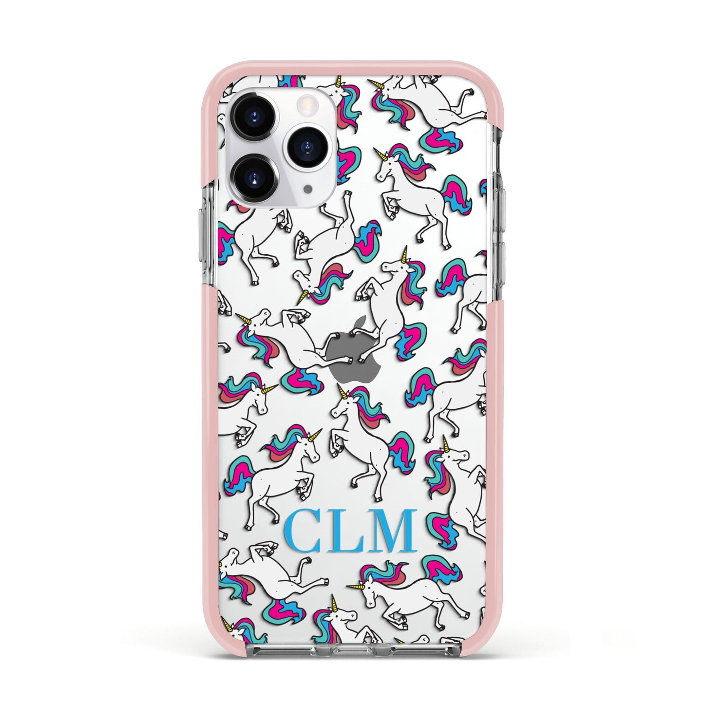 Personalised Unicorn Monogrammed Apple iPhone 11 Pro in Silver with Pink Impact Case