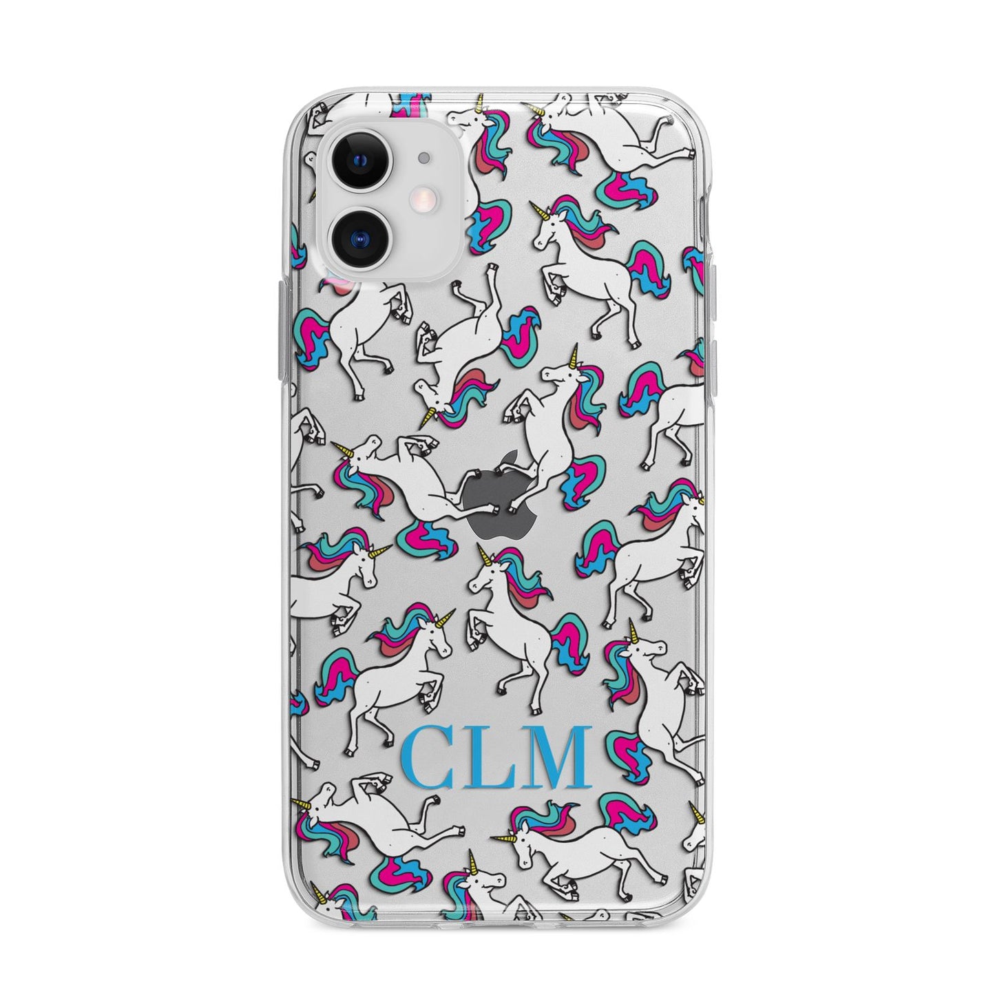 Personalised Unicorn Monogrammed Apple iPhone 11 in White with Bumper Case