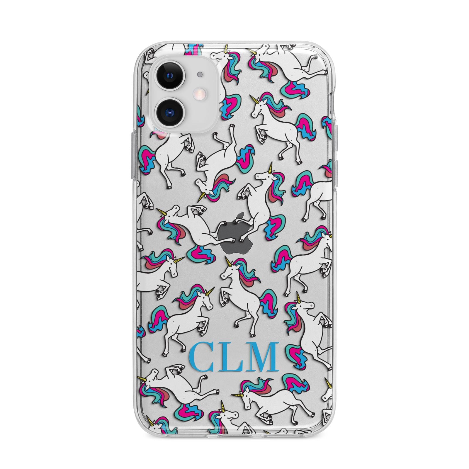Personalised Unicorn Monogrammed Apple iPhone 11 in White with Bumper Case
