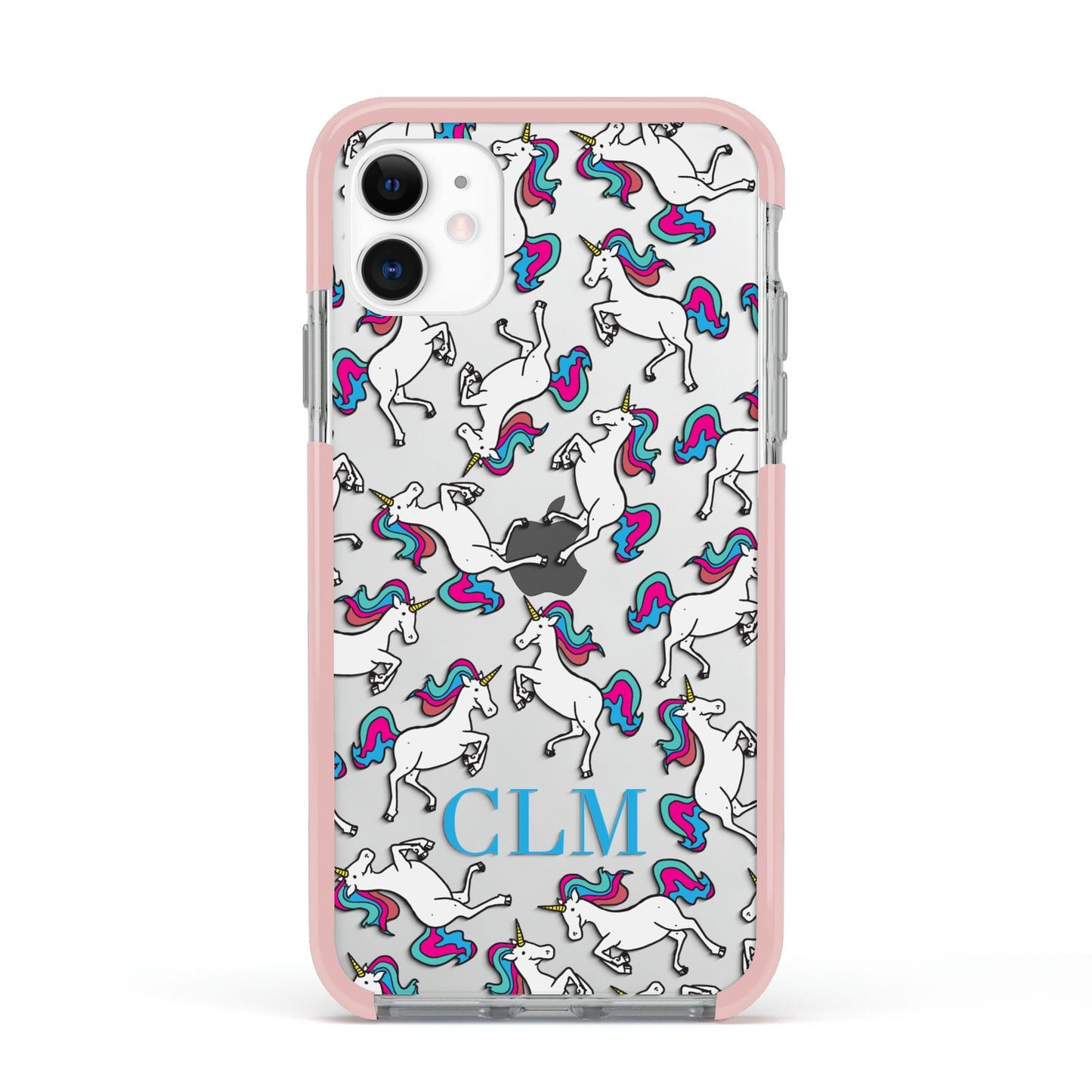 Personalised Unicorn Monogrammed Apple iPhone 11 in White with Pink Impact Case