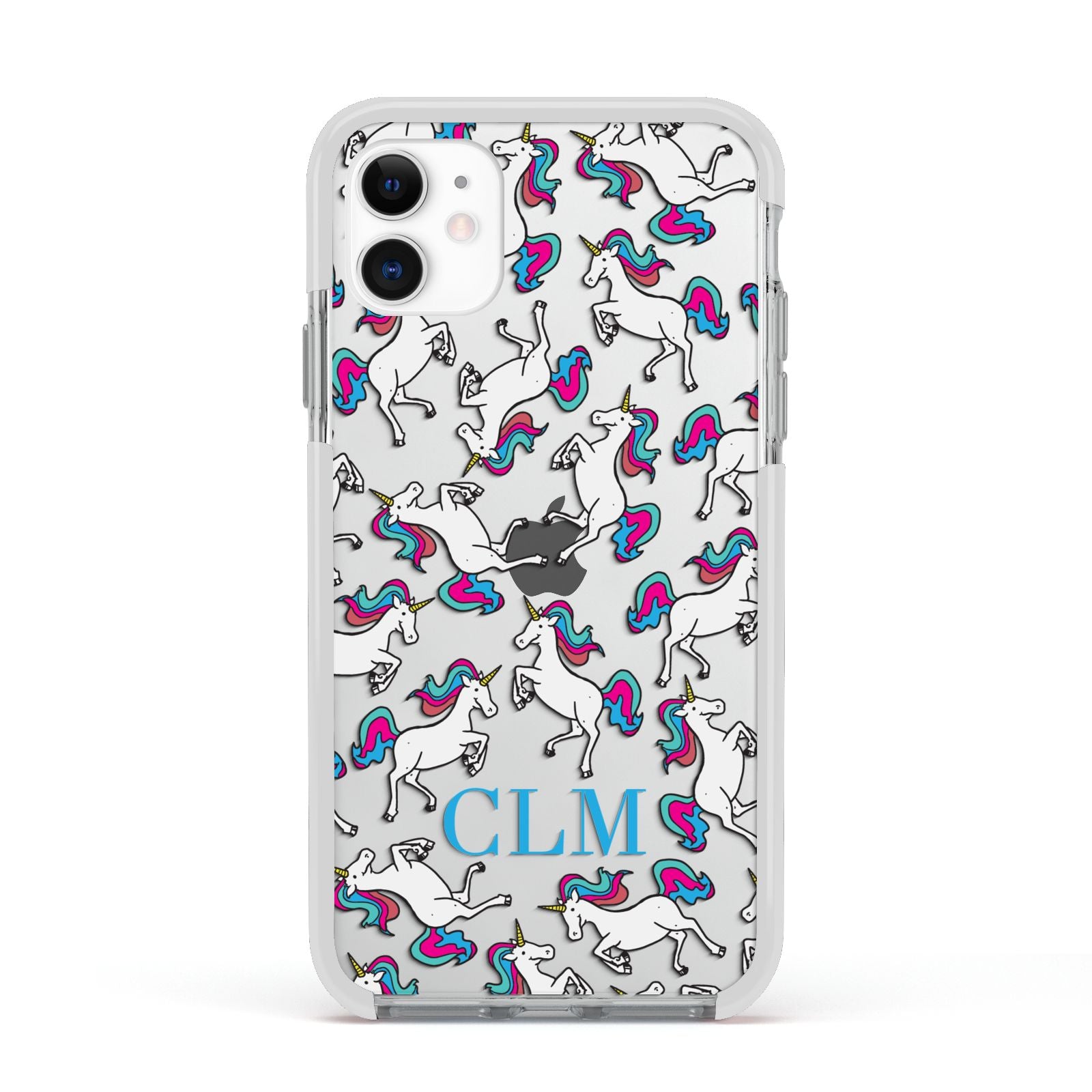 Personalised Unicorn Monogrammed Apple iPhone 11 in White with White Impact Case