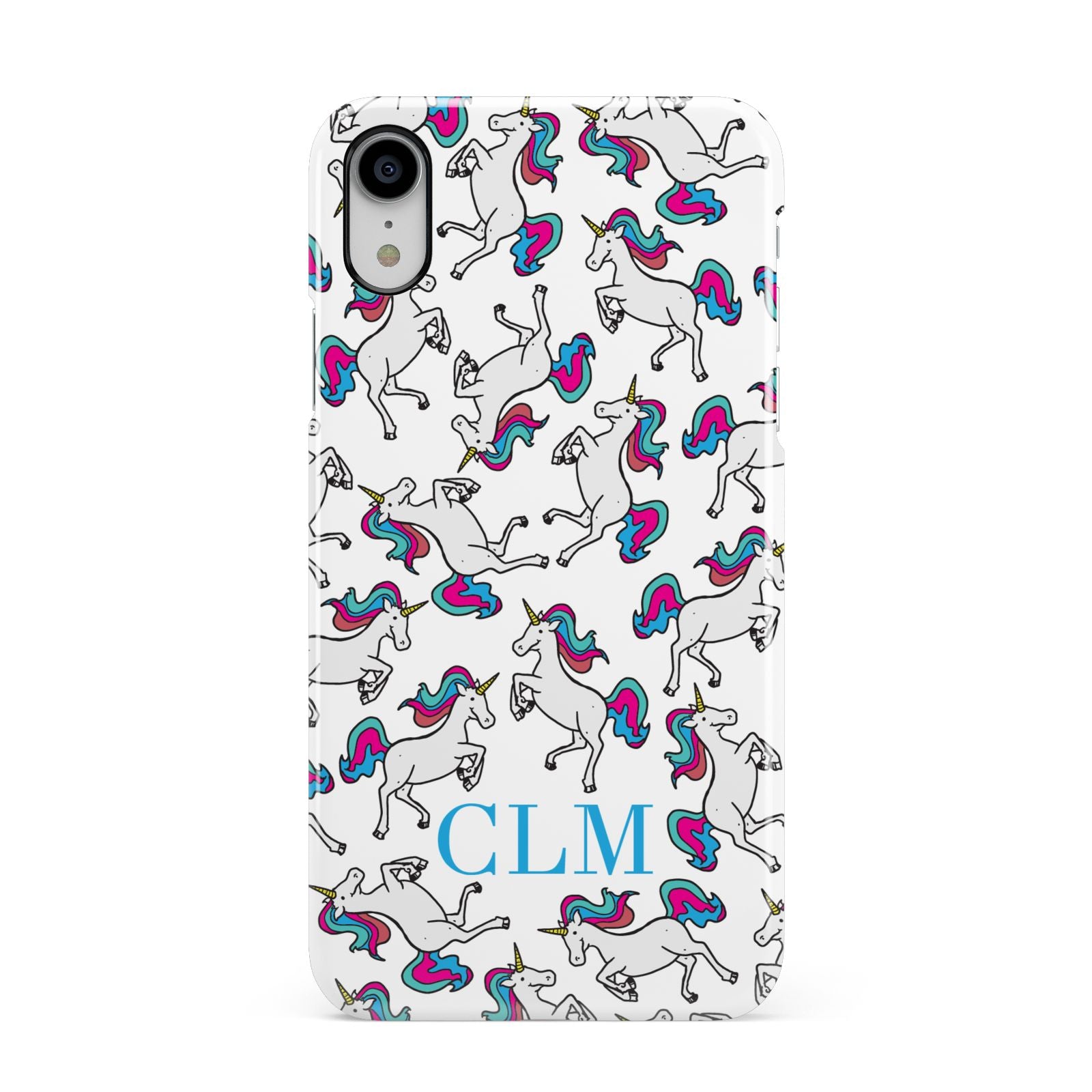 Personalised Unicorn Monogrammed Apple iPhone XR White 3D Snap Case