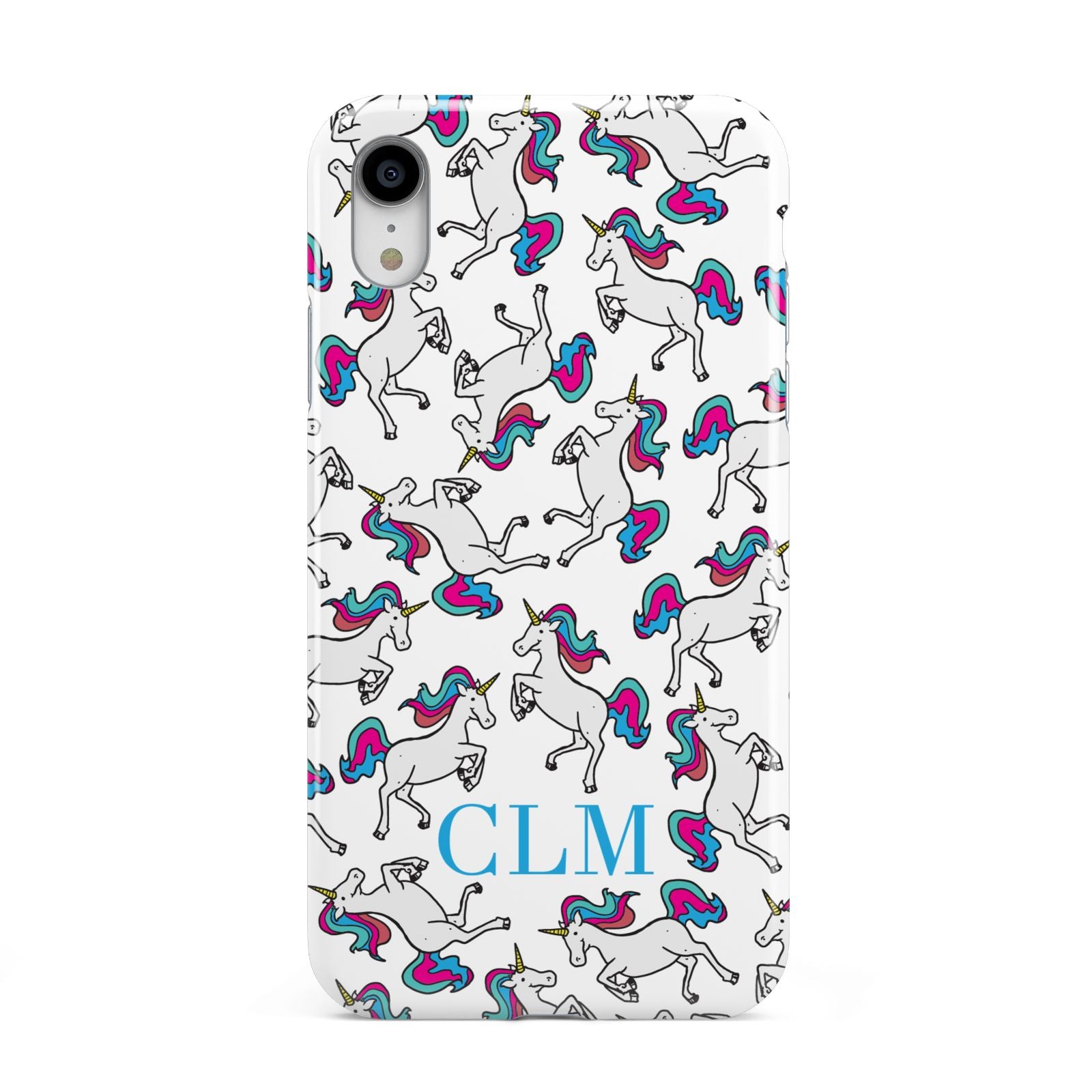 Personalised Unicorn Monogrammed Apple iPhone XR White 3D Tough Case