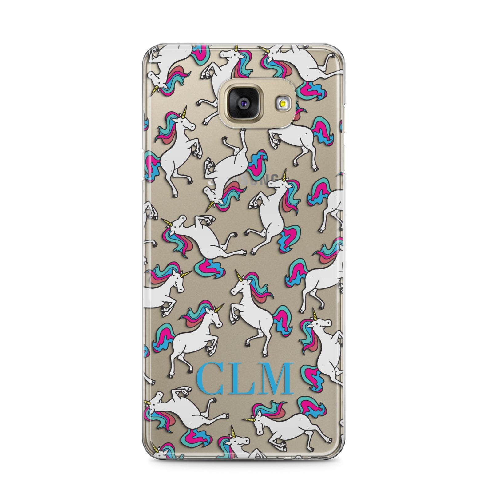 Personalised Unicorn Monogrammed Samsung Galaxy A5 2016 Case on gold phone