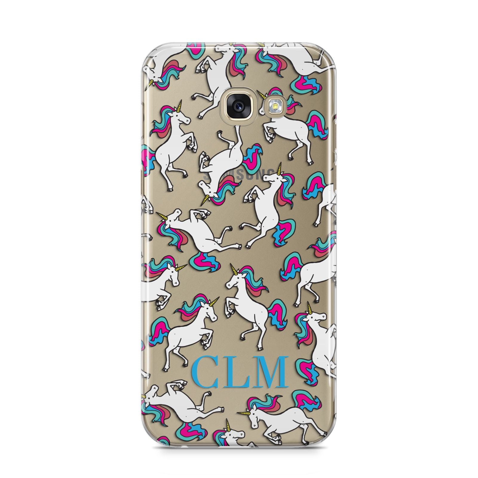 Personalised Unicorn Monogrammed Samsung Galaxy A5 2017 Case on gold phone