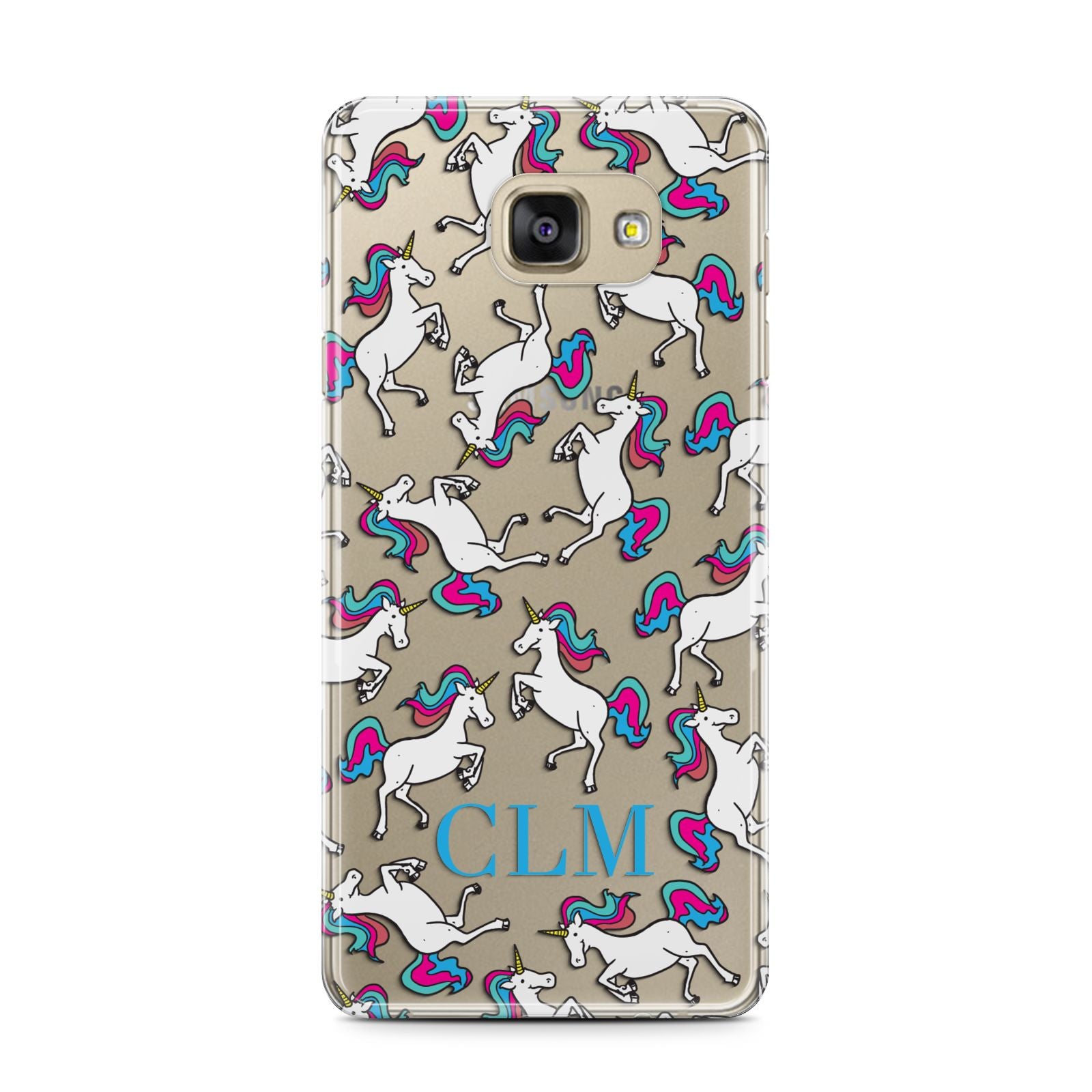 Personalised Unicorn Monogrammed Samsung Galaxy A7 2016 Case on gold phone