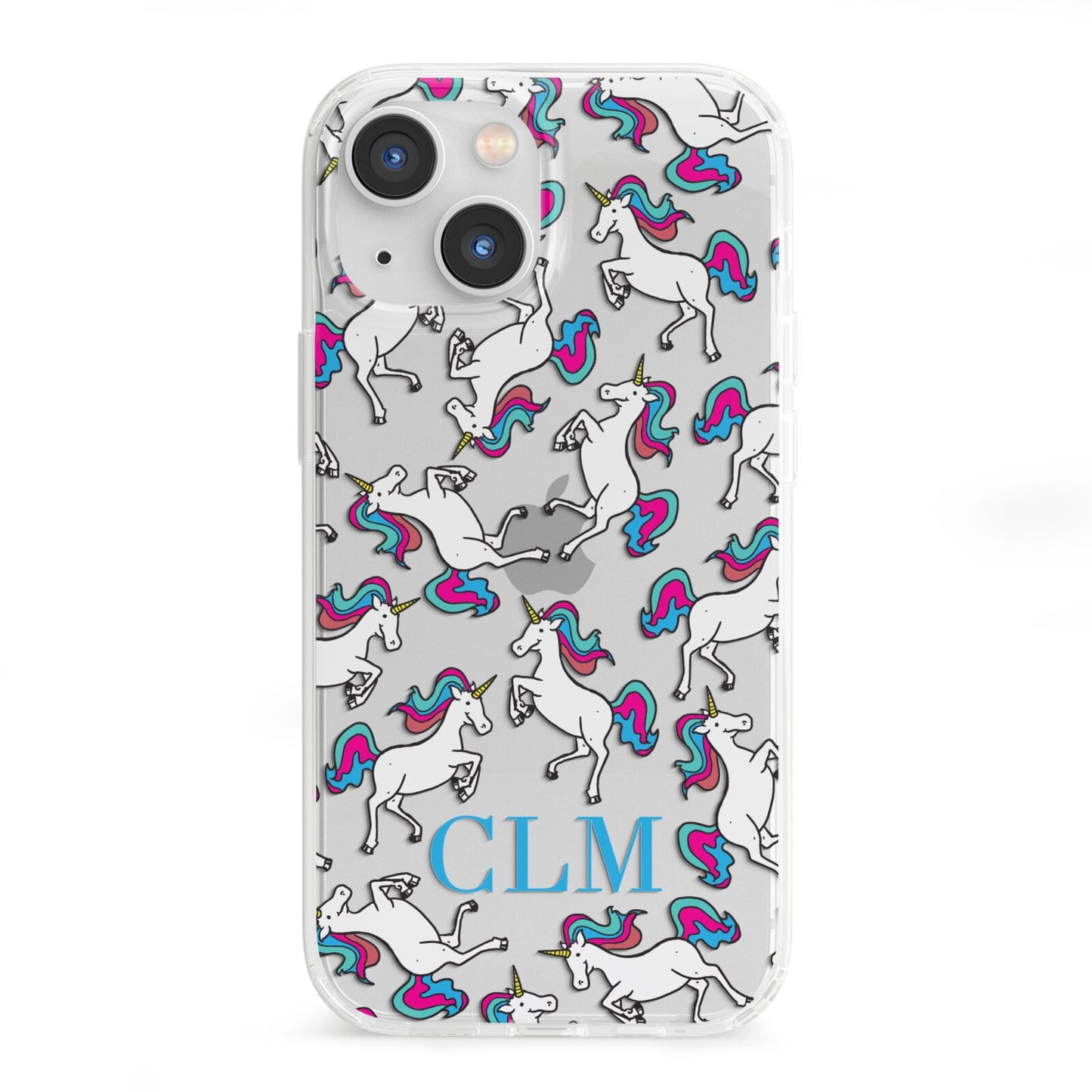 Personalised Unicorn Monogrammed iPhone 13 Mini Clear Bumper Case