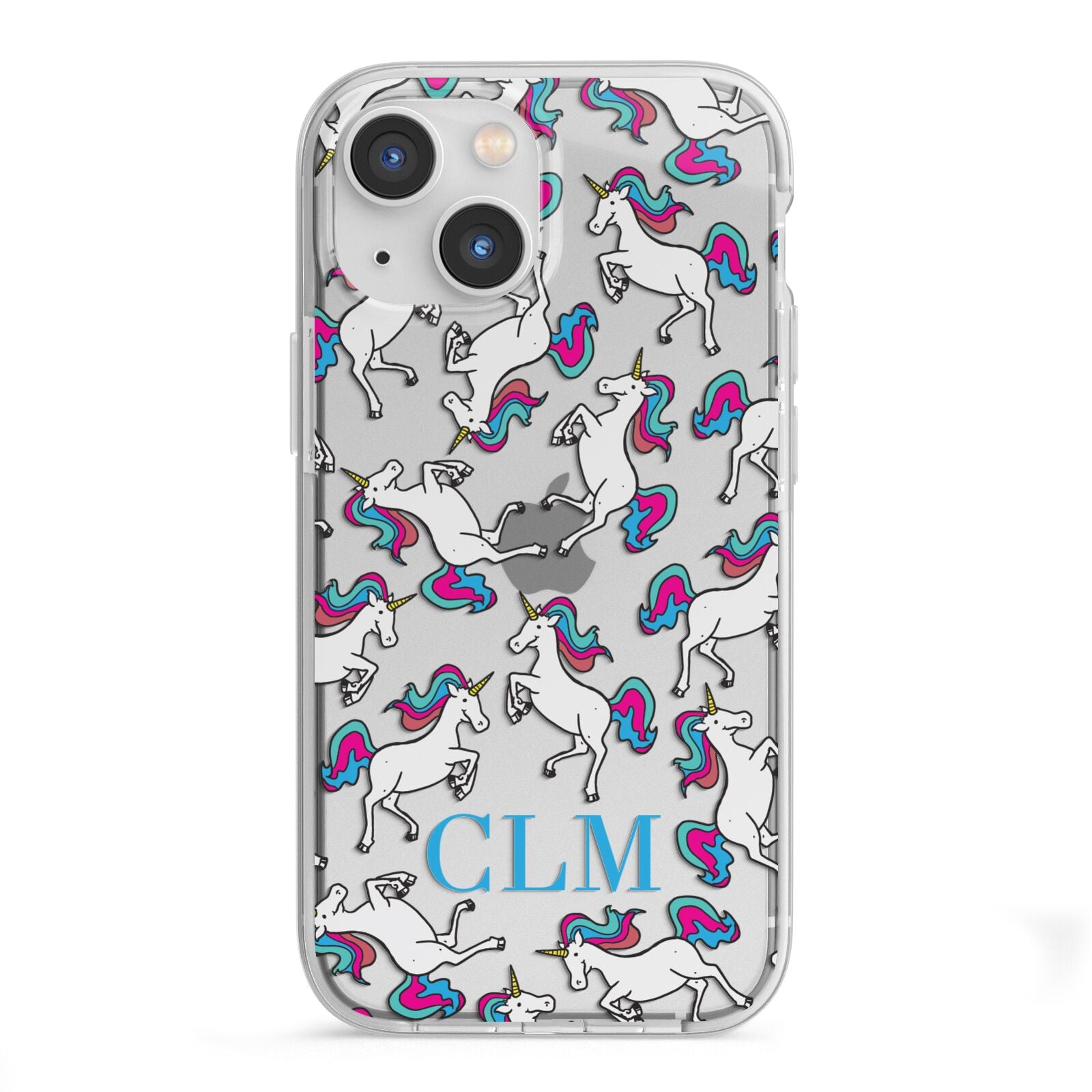 Personalised Unicorn Monogrammed iPhone 13 Mini TPU Impact Case with White Edges