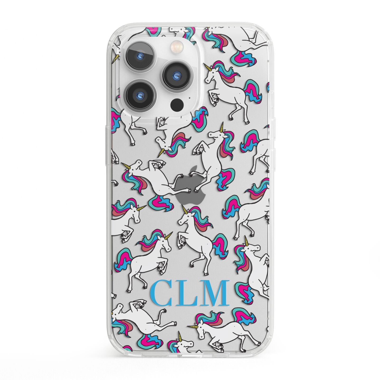Personalised Unicorn Monogrammed iPhone 13 Pro Clear Bumper Case