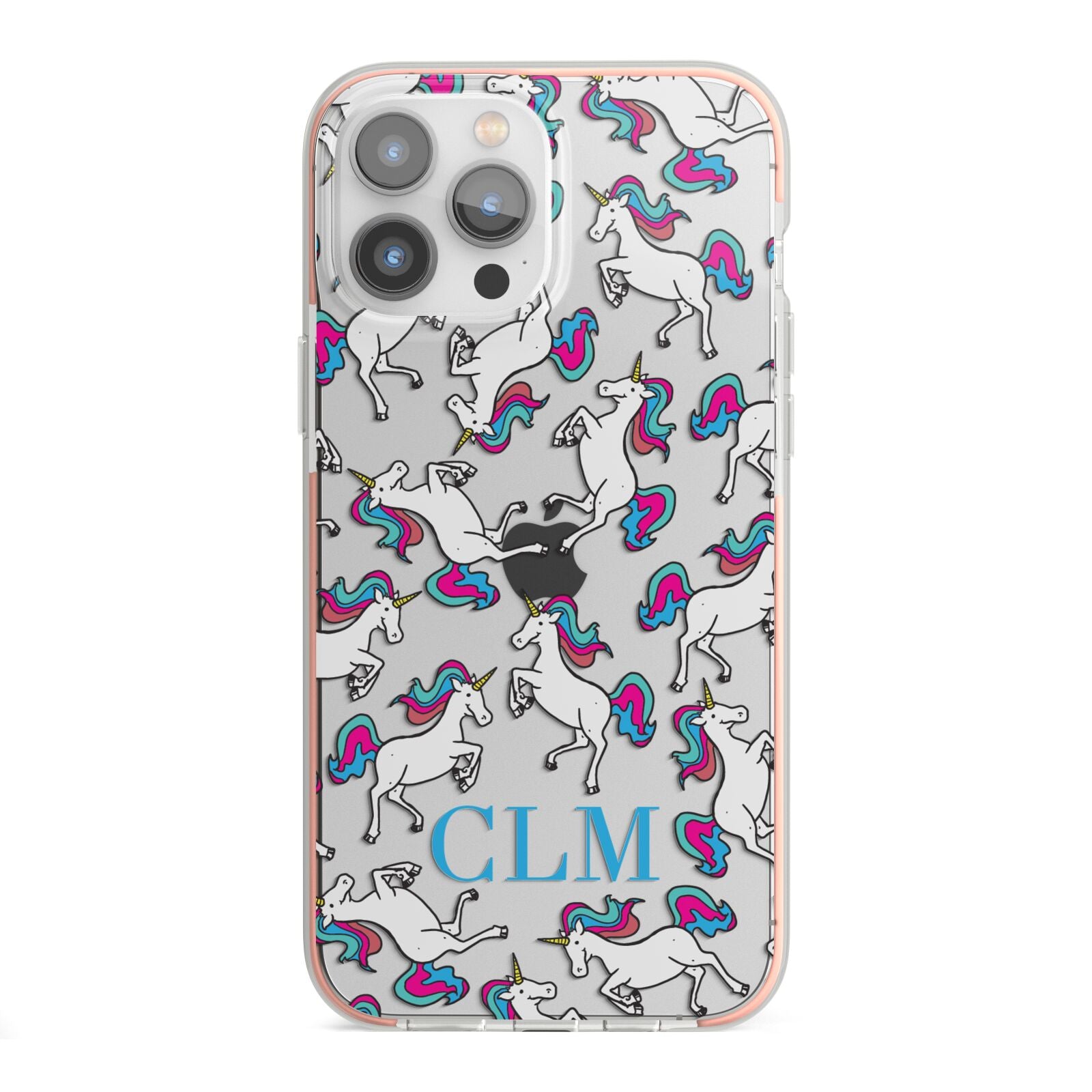 Personalised Unicorn Monogrammed iPhone 13 Pro Max TPU Impact Case with Pink Edges