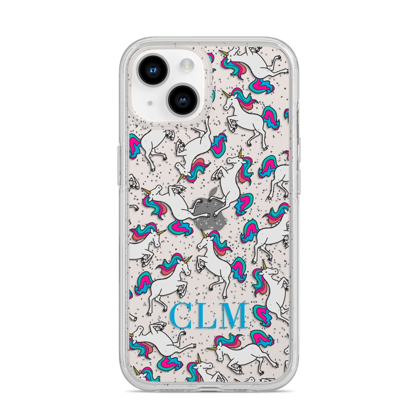 Personalised Unicorn Monogrammed iPhone 14 Glitter Tough Case Starlight