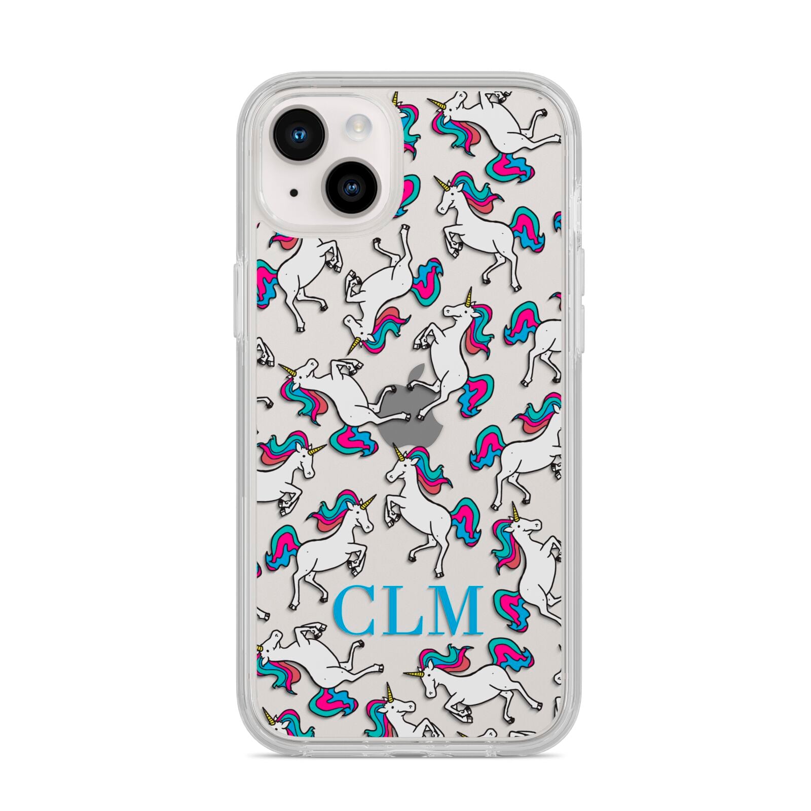 Personalised Unicorn Monogrammed iPhone 14 Plus Clear Tough Case Starlight