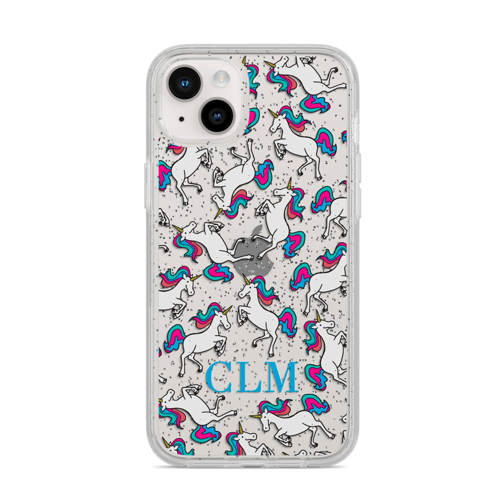 Personalised Unicorn Monogrammed iPhone 14 Plus Glitter Tough Case Starlight