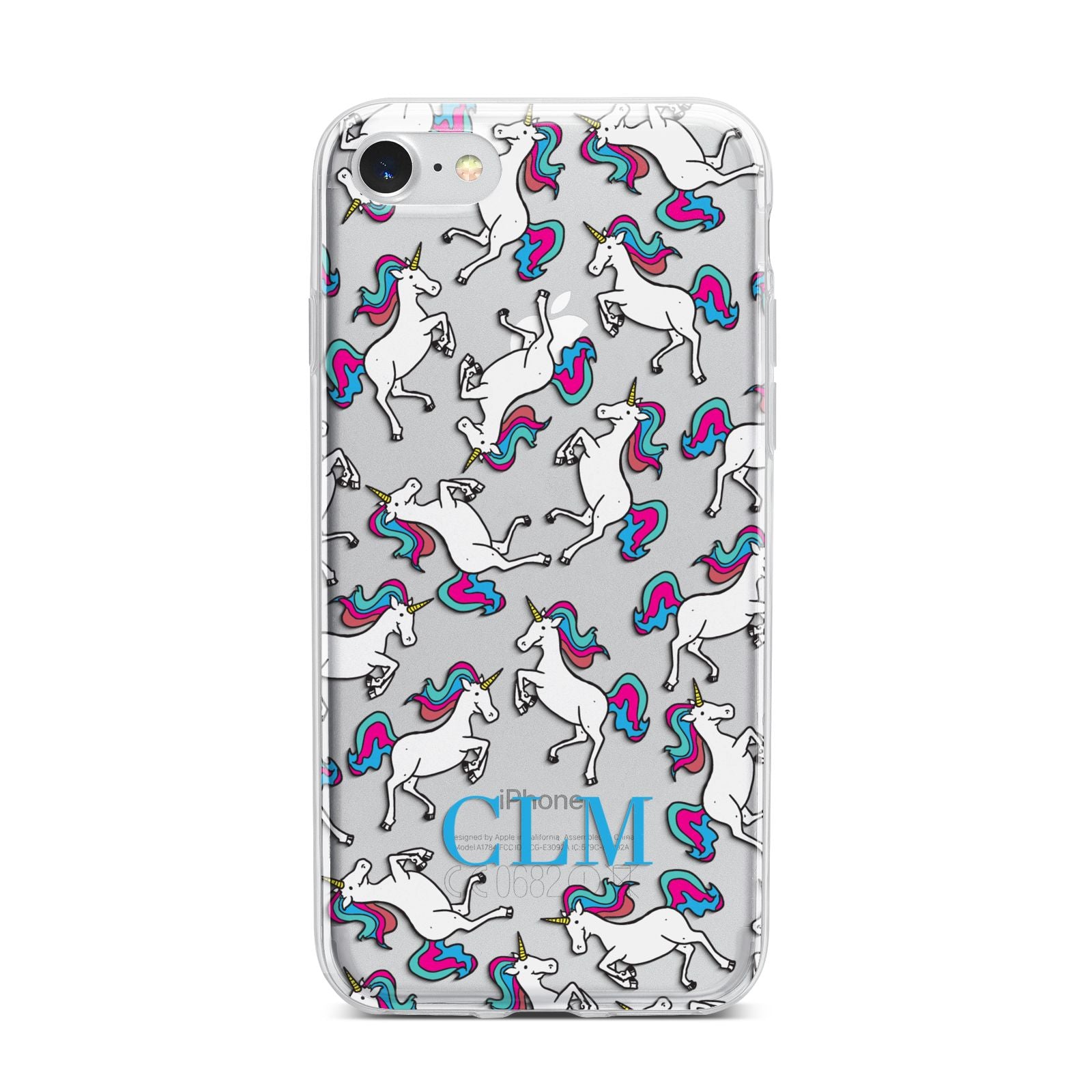 Personalised Unicorn Monogrammed iPhone 7 Bumper Case on Silver iPhone