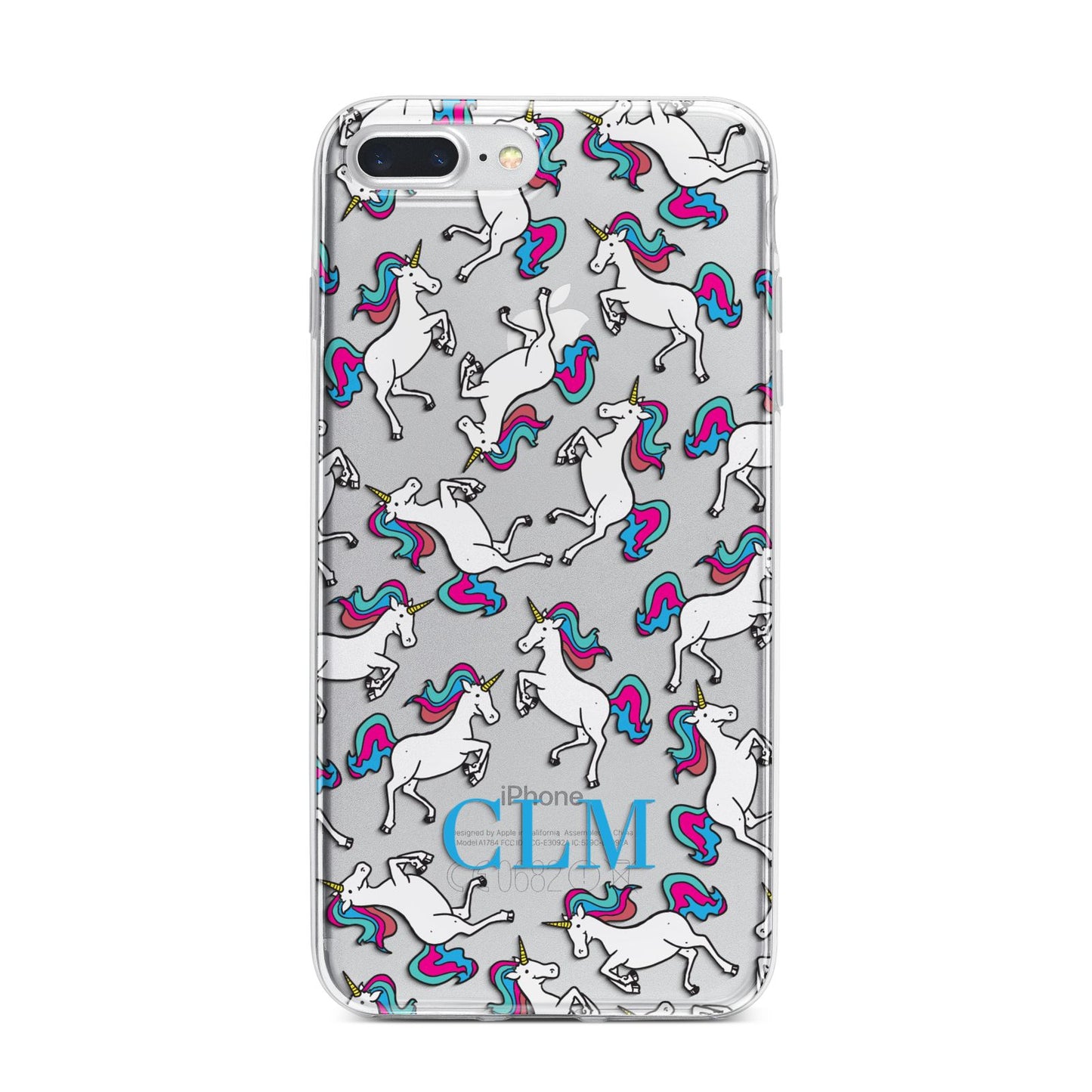 Personalised Unicorn Monogrammed iPhone 7 Plus Bumper Case on Silver iPhone
