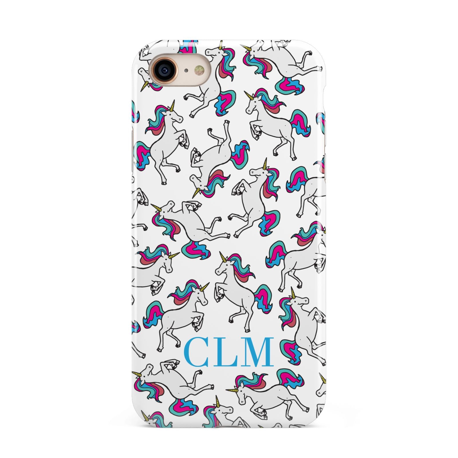 Personalised Unicorn Monogrammed iPhone 8 3D Tough Case on Gold Phone