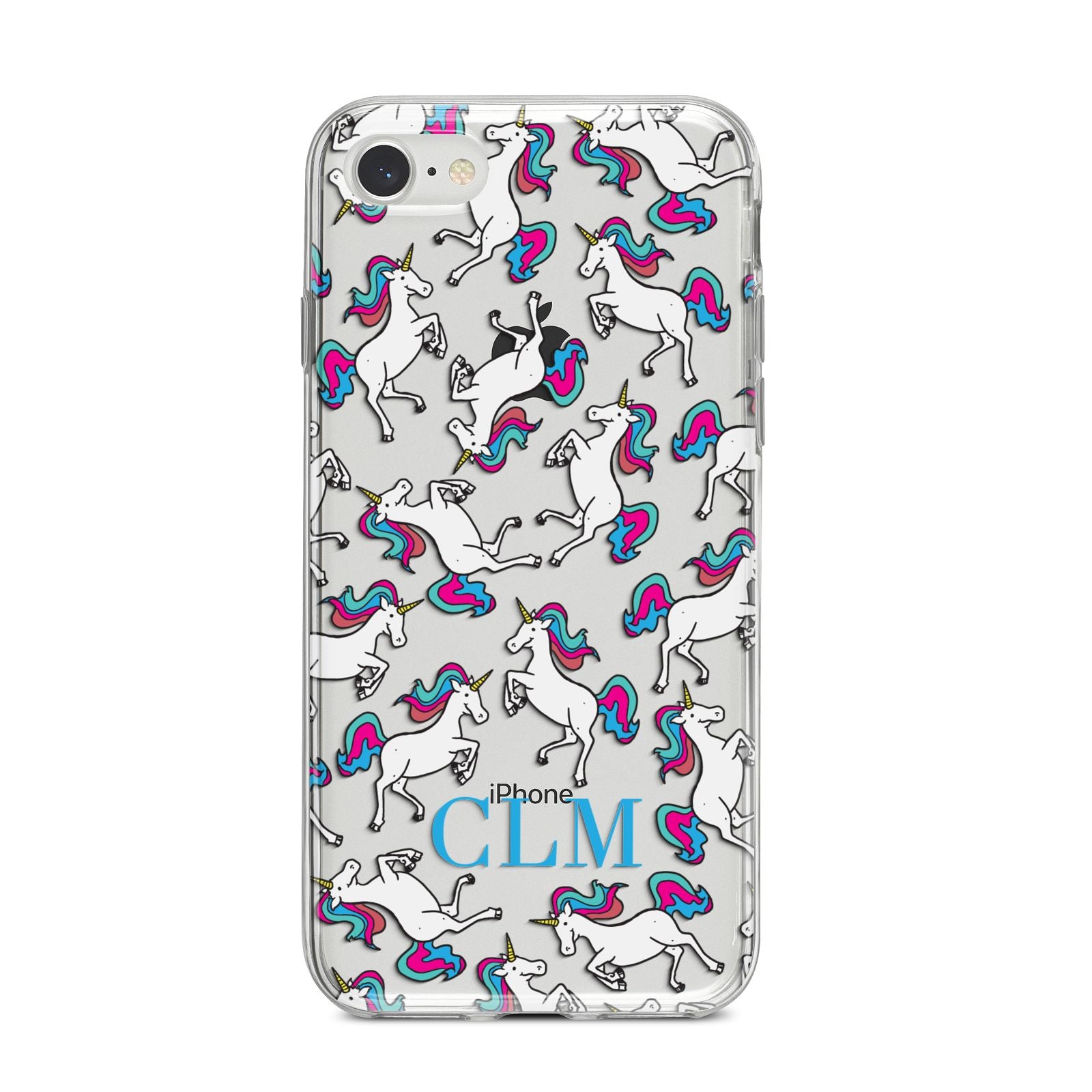 Personalised Unicorn Monogrammed iPhone 8 Bumper Case on Silver iPhone