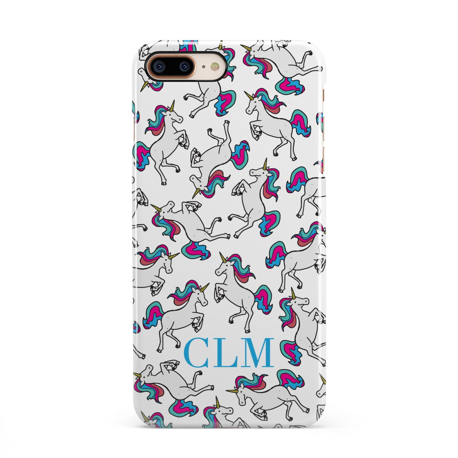 Personalised Unicorn Monogrammed iPhone 8 Plus 3D Snap Case on Gold Phone