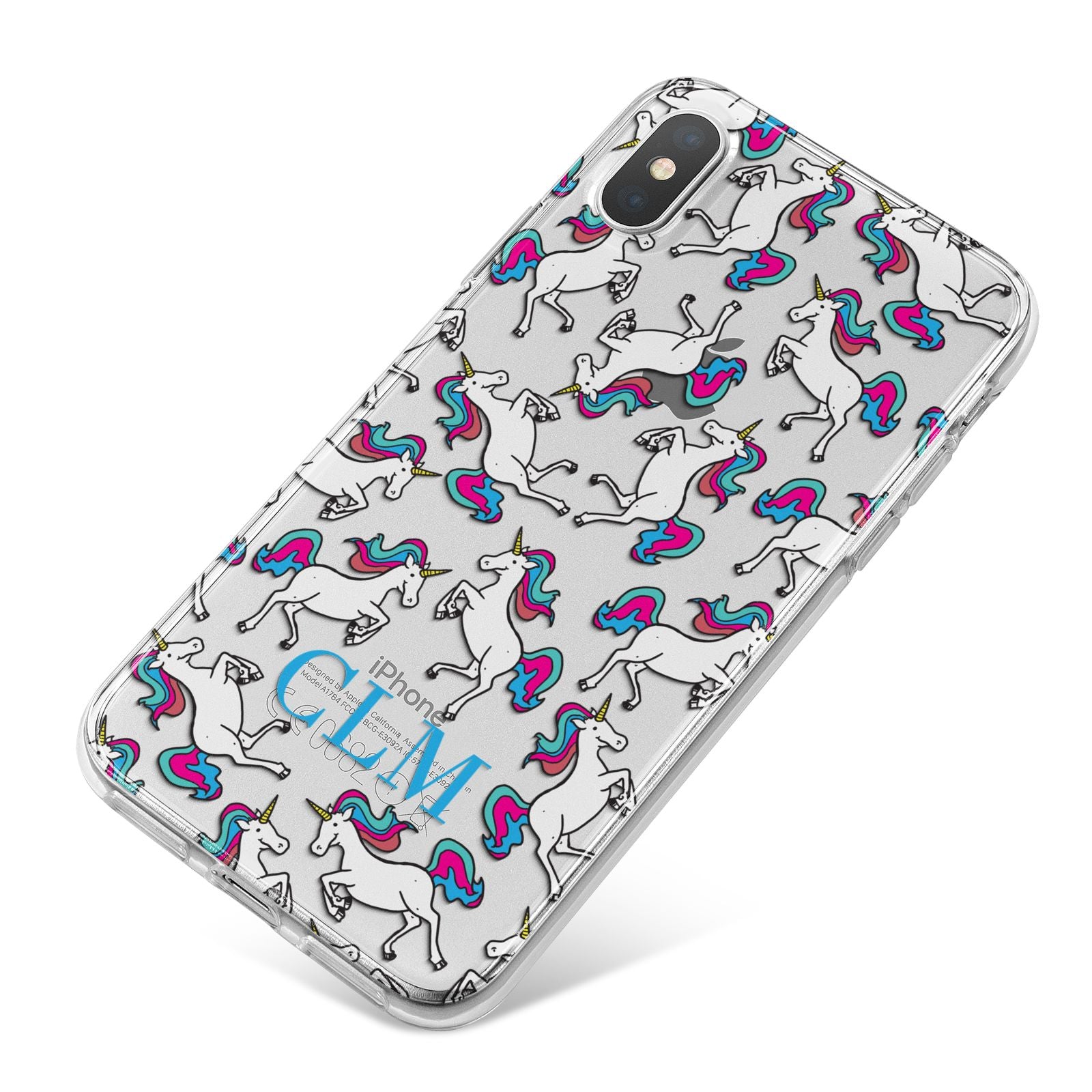 Personalised Unicorn Monogrammed iPhone X Bumper Case on Silver iPhone