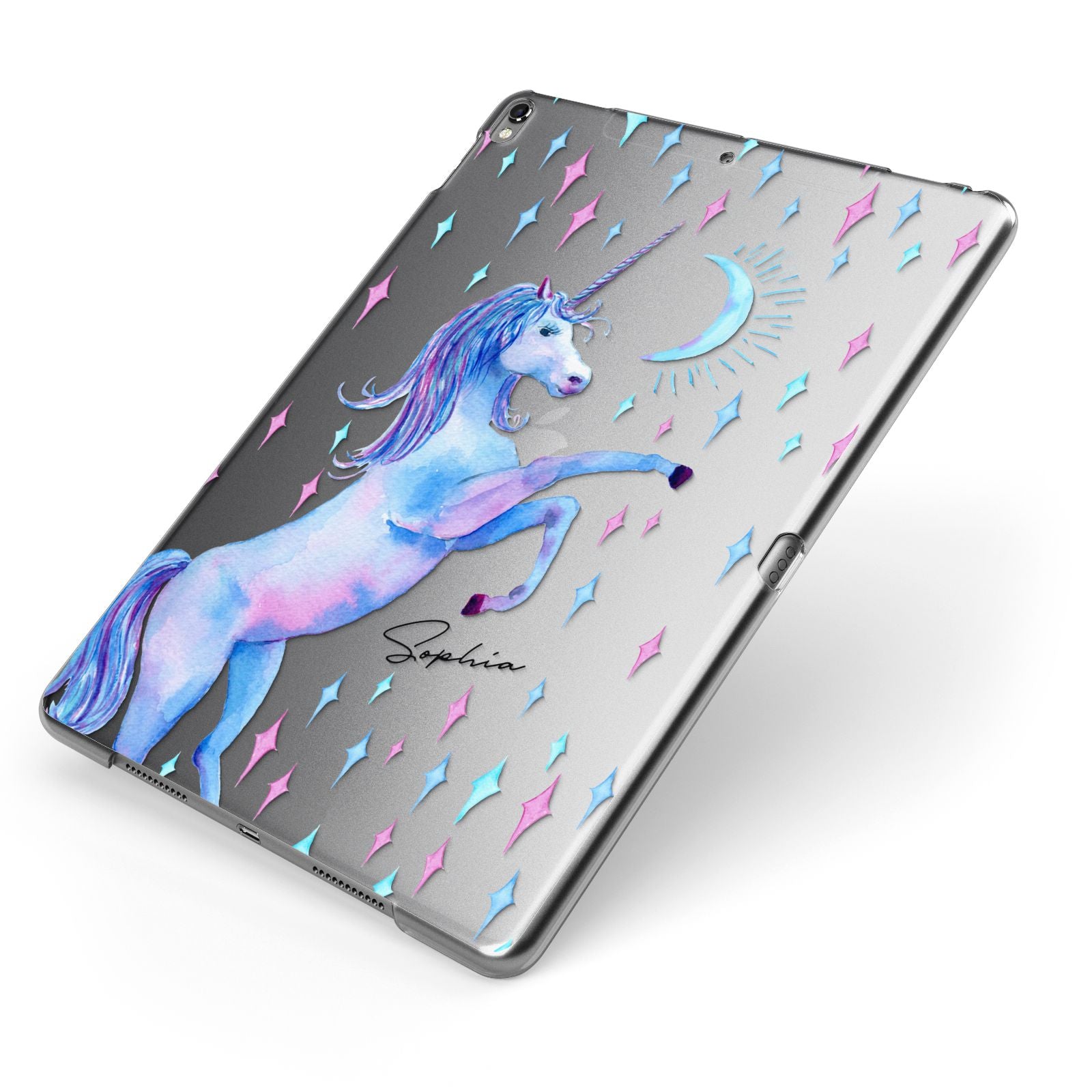 Personalised Unicorn Name Apple iPad Case on Grey iPad Side View