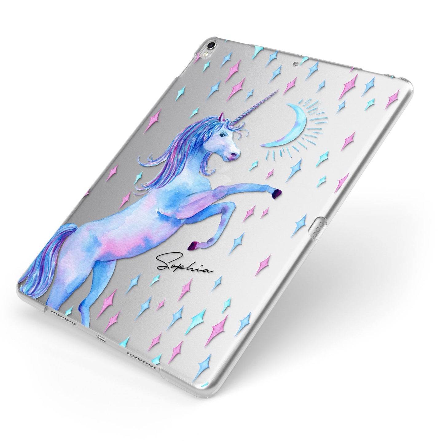 Personalised Unicorn Name Apple iPad Case on Silver iPad Side View