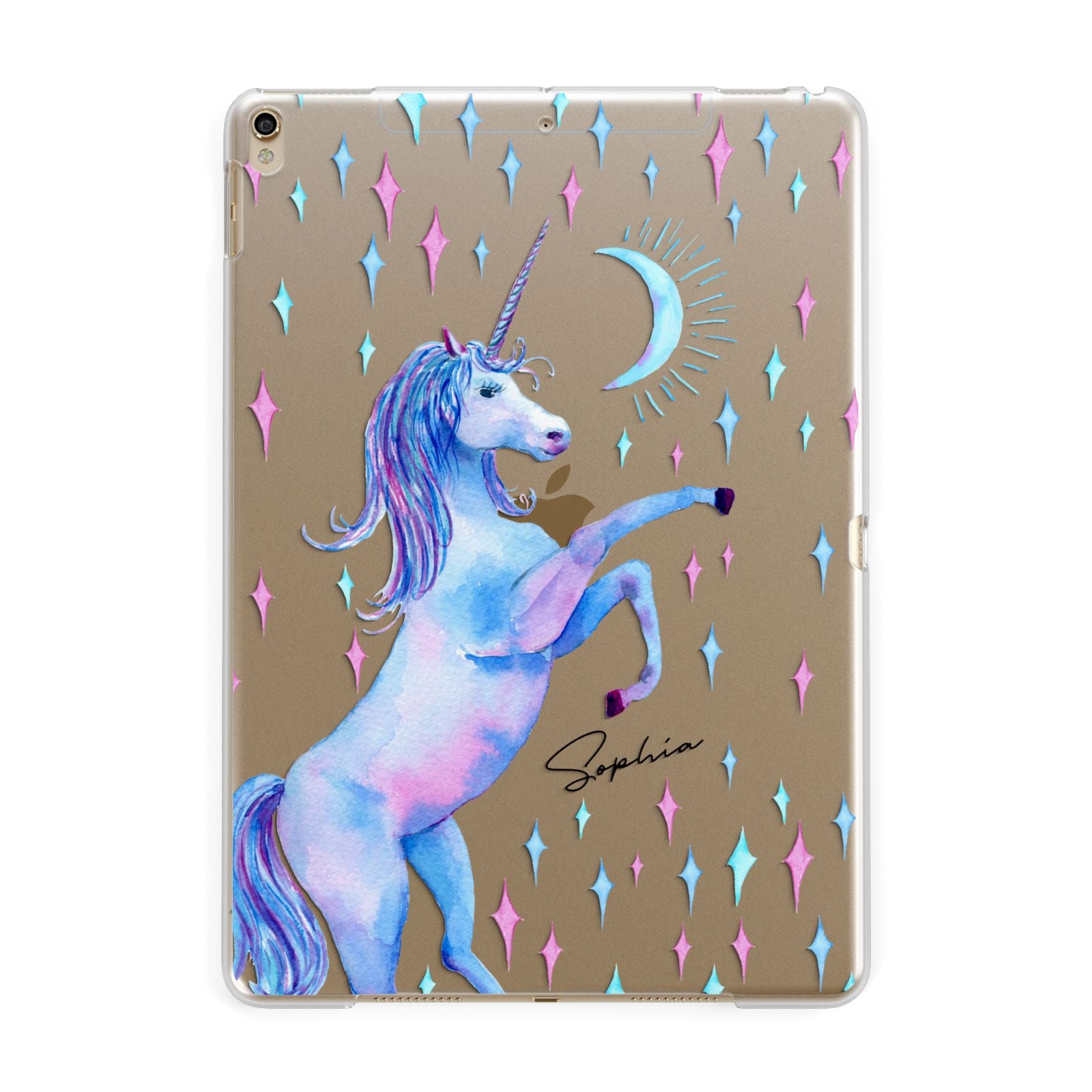 Personalised Unicorn Name Apple iPad Gold Case