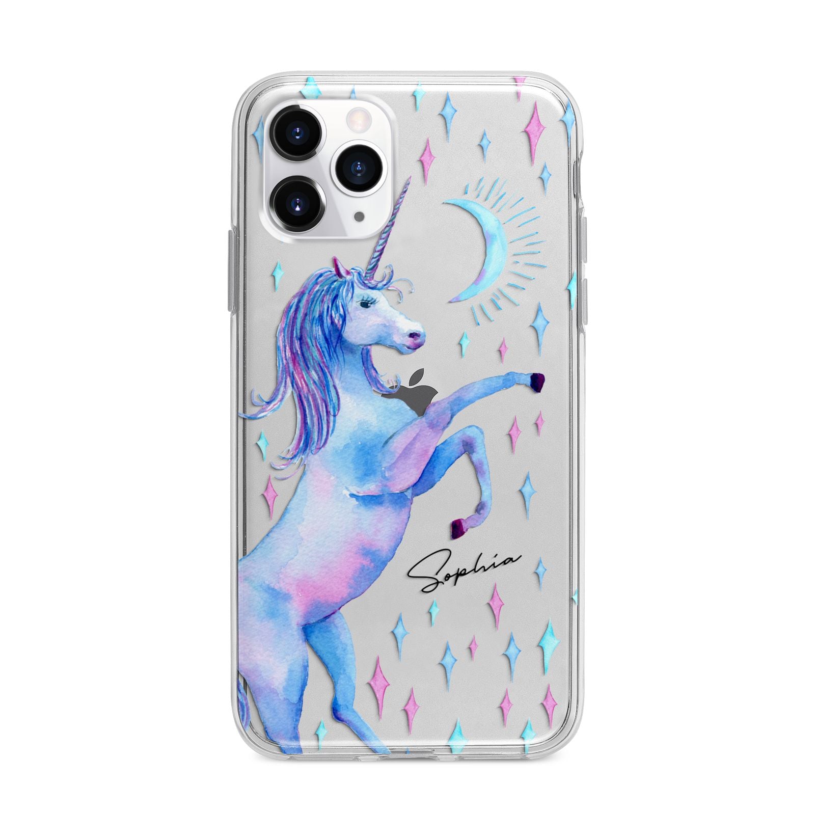 Personalised Unicorn Name Apple iPhone 11 Pro in Silver with Bumper Case