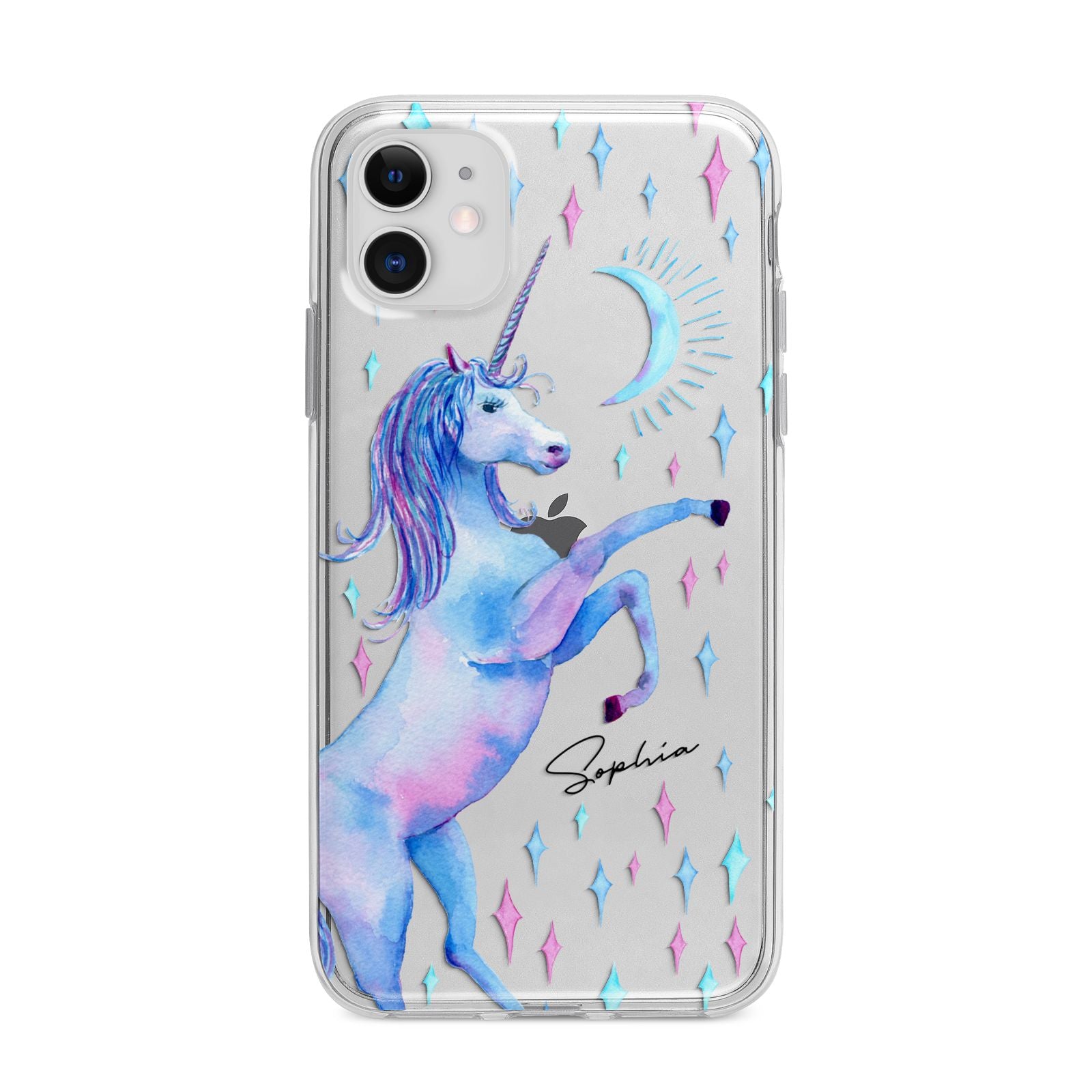 Personalised Unicorn Name Apple iPhone 11 in White with Bumper Case