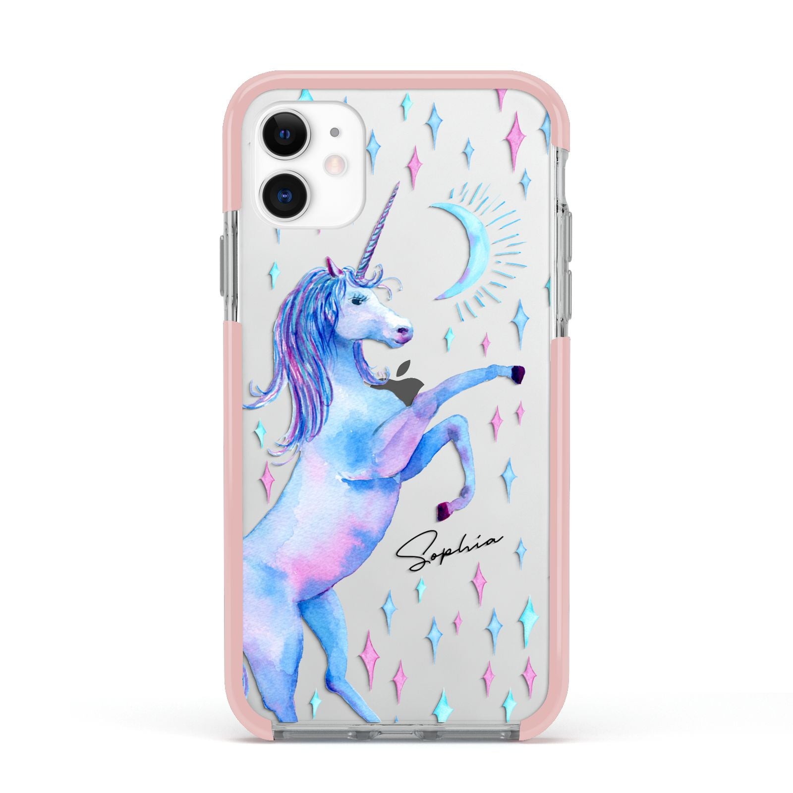 Personalised Unicorn Name Apple iPhone 11 in White with Pink Impact Case