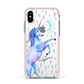Personalised Unicorn Name Apple iPhone Xs Impact Case Pink Edge on Silver Phone