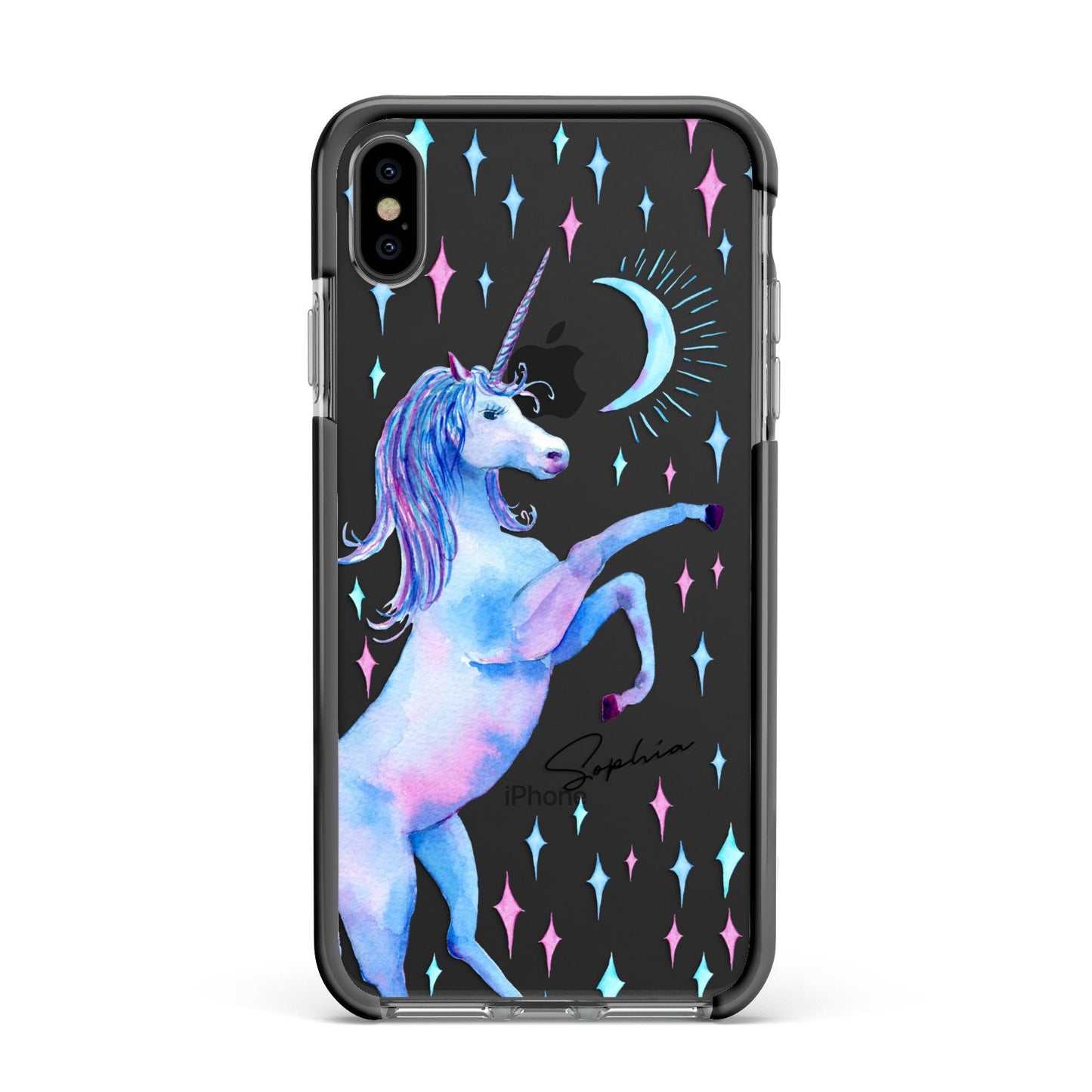 Personalised Unicorn Name Apple iPhone Xs Max Impact Case Black Edge on Black Phone
