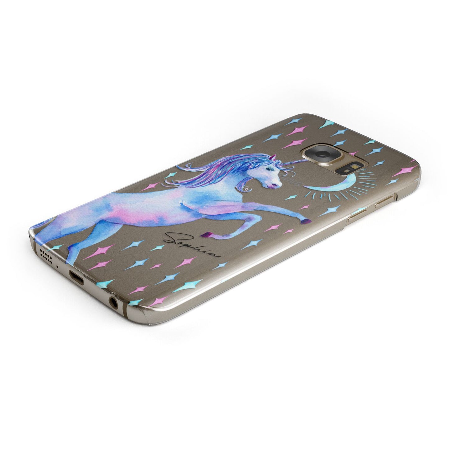 Personalised Unicorn Name Protective Samsung Galaxy Case Angled Image